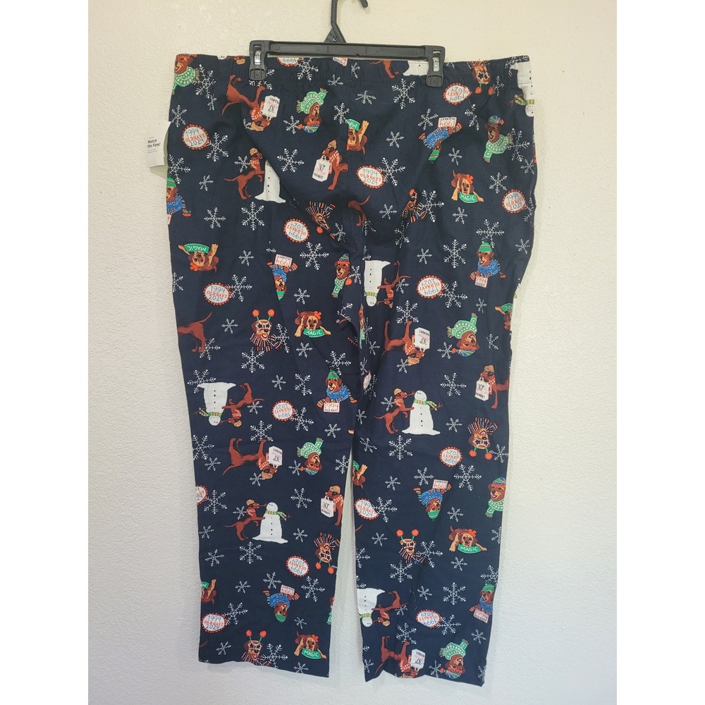 Old Navy Mens XXL Flannel Pajama Pants Navy Blue Holiday Dog Snowman NWT #8